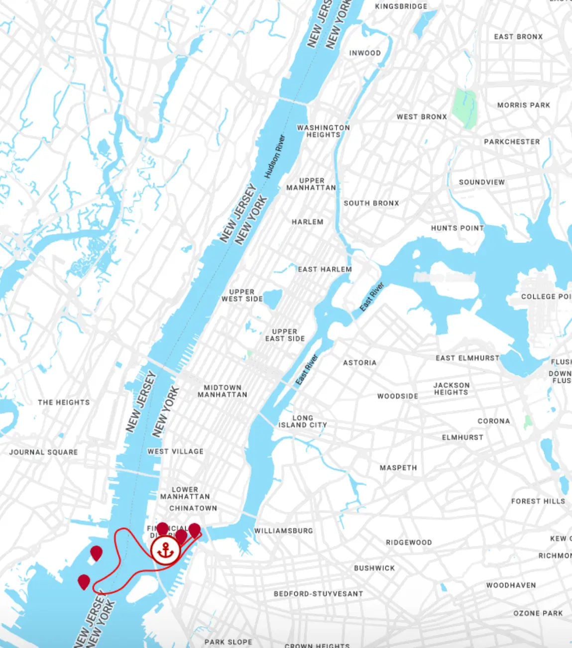 Route map for the Liberty Super Express from Pier 16